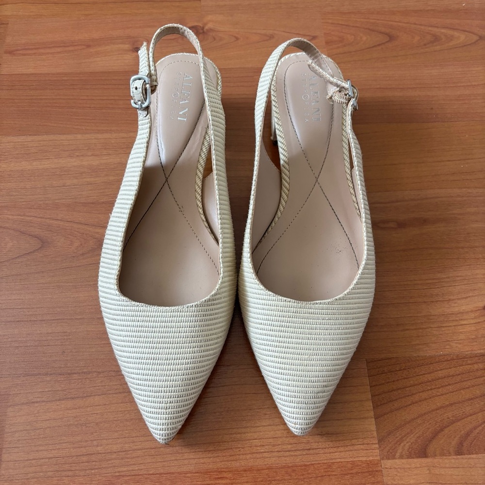 Alfani Cream Pointed-Toe Slingback Heels